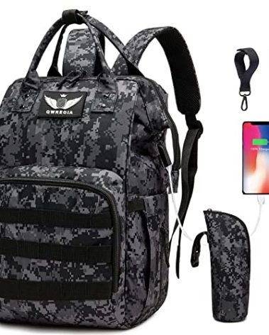 QWREOIA Diaper Bag Backpack with USB Charging Port Stroller Straps and Insulated Pocket,army military Travel Nappy Backpack for Dad/Mom (Black Camo)
