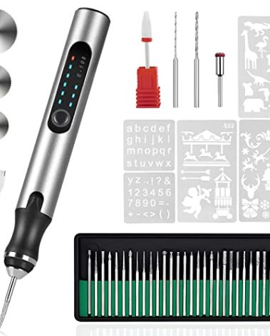 HOTROSE Electric Engraving Pen with 37 Bits, USB Rechargeable Cordless Engraving Machine, Portable DIY Rotary Engraver for Jewelry Wood Glass Stone Carving (Silver)