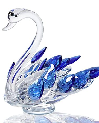 6 Inch Blue Crystal Swan Figurines Sapphire Decor, Cobalt Blue Home Decor Accents, Bling Glass Animals Paperweight, Gifts for Women, Mom, Girls, Christmas, Birthday, Party, 45th Wedding Anniversary