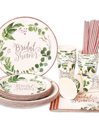 LOOWVY Bridal Shower Decorations Sage Green Paper Plates and Napkins Party Supplies for Celebrate The Bride-To-Be Goods Bachelorette Party Wedding Shower Decorations, Serves 24 Guests