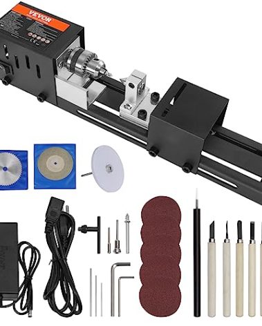 VEVOR Mini Lathe Machine, 2.76 in x 6.3 in, 24VDC 96W Mini Wood Lathe Tools Milling Machine Accessories, 7 Speeds 4220/5300/5650/6350/6660/7050/8450 RPM, for DIY Woodworking Wood Drill Rotary Tool