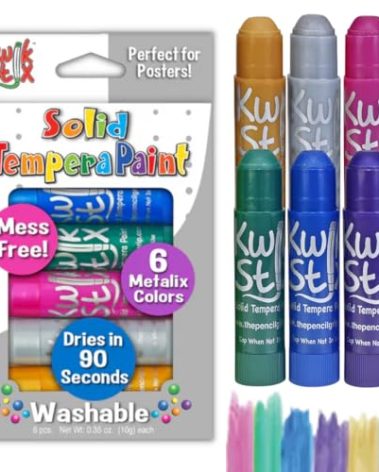 The Pencil Grip Kwik Stix Metalix Paint Pens, Metallic Tempera Paint Pens, Super Quick Drying, 6 Count - TPG-613, Gold,silver,pink,green,blue,purple
