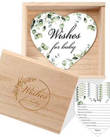 50 Pcs Greenery Baby Shower Advice Cards 1 Pack Wooden Keepsake Box Advice and Wishes Cards Botanical for New Parents Newborn Baby Shower Favors Decorations Game Ideas