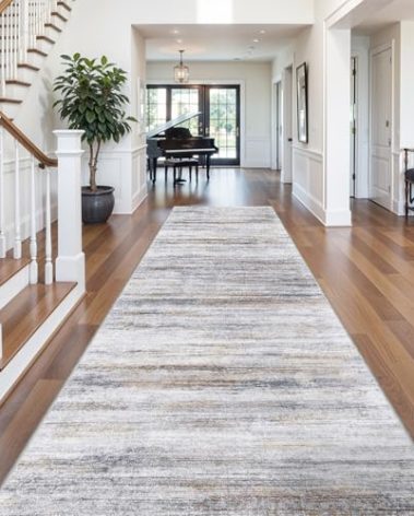 4x12 Runner Rug for Wide Hallway: Long Washable Runners for Entryway Living Room Dining Room - Stain and Water Resistant Rugs with Non-Slip Backing - Soft Low-Pile Carpet Beige Grey