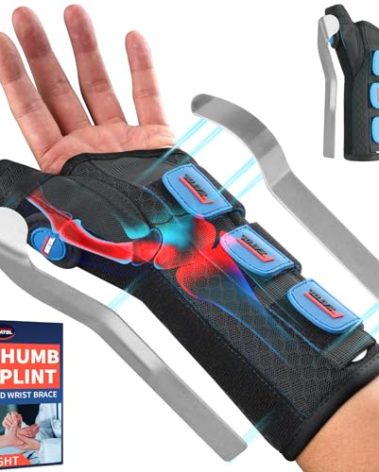 FEATOL Carpal Tunnel Wrist Brace Night Support, Thumb Spica Splint Left Hand for De Quervains Tenosynovitis, Tendonitis, Wrist Brace With Thumb Support-Large/XLarge-Women & Men, Black