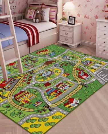 Booooom Jackson Large Car Rug 4’4" × 6’3",Train Track Car Mat for Kids Toy Cars,City Road Car Carpet,Kids Play Rug,Playmat Race Track Play Mat Playroom Area Rug