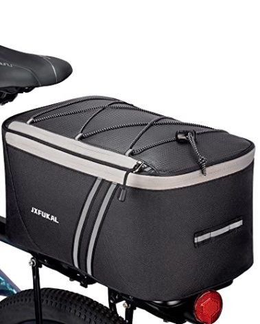 JXFUKAL Rear Bike Rack Bag with Rain Cover, 7L/9L/10L/12L Waterproof Bicycle Ebike Saddle Bag Cycling Pannier Trunk Carrier with Reflector & Adjustable Cord for Commuter Travel Outdoor