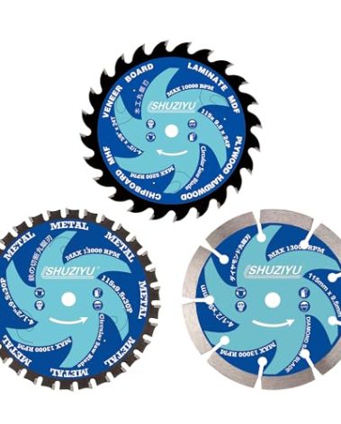 4-1/2" (115mm), Stone. Wood, Metal Cutting Circular Saw Blade 3 pcs Set, Arbor 3/8"(9.5mm), Use on All Brand 9.5mm Arbor Cordless Saw