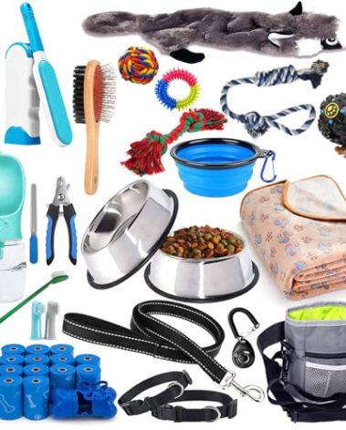 Lobeve Puppy Supplies Starter Kit - 39-Piece Set of Puppy Essentials and Dog Stuff. Includes Dog Leash, Toys, Bowl, Brushes, Water Bottles,and More. Perfect Welcome Home Gift for Your New Puppies