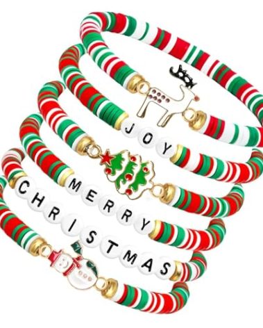 MonyRoost 6-Pack Christmas Bracelets for Women & Teens – Colorful Holiday Jewelry Gift Set, Adjustable Layered Friendship Bracelets Merry Christmas Gifts, Stocking Stuffers & Party Favors