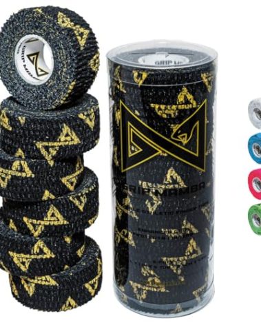 GRIP MAMBA Elastic Athletic Finger Tape, 1”Wide w/Premium Adhesive, Protects Hand Thumb Fingers Enhances Grip, Sleeve Blister Wrap for Sports, Golf, Tennis, Basketball, Pickleball (Black, 3 Rolls)