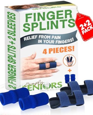 Simply Seniors Trigger Finger Splint - Set of 2 Splints & 2 Sleeves - Pain & Arthritis Relief - Brace for Trigger, Mallet & Broken Finger - Index, Middle, Ring - Adjustable Support for Injury & Sprain