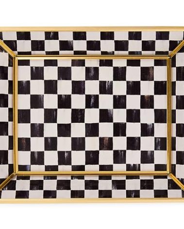 MACKENZIE-CHILDS Glass Tray, Decorative Bathroom Counter Tray, Small, Black-and-White Courtly Check