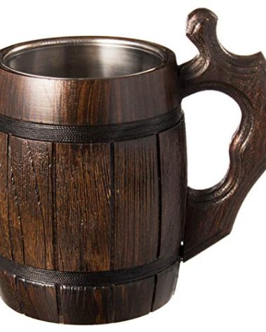 MFC Beer Mug 20 OZ - Tankard Mug - Beer stein - Wooden beer mug - Stainless Steel Cup - Handmade Gifts for Men - Fathers Day, Christmas or Birthday Gift Idea - Men Mug - Barrel Brown