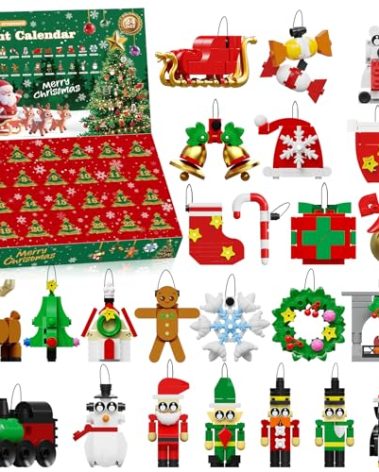 Advent Calendar 2025 Christmas Ornaments Building Set Compatible with Lego, Santa Wreath Gingerbread Reindeer 24-IN-1Building Toy, 24 Days Countdown to Christmas Toys - Gifts for Kids Boys Girls