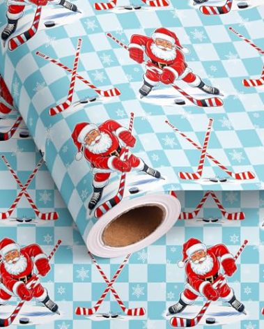 Altarho Hockey Christmas Wrapping Paper Roll for Kids Girls Birthday Bridals Shower Baby Shower Wedding - Blue White Buffalo Plaid Holiday Gift Wrapping Sheets Total 28.5sq.ft