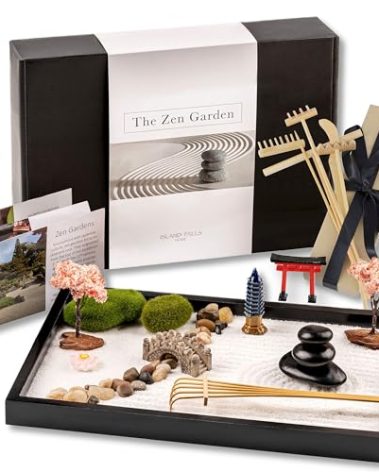 Island Falls Home Zen Garden Kit 11x8in. Beautiful Japanese Decor Mini Rock Feature Gift Set for Home, Office Desk. Zen Sand Garden, 6 Tools, 15 Accessories. Sand Tray Therapy Desktop Meditation Room