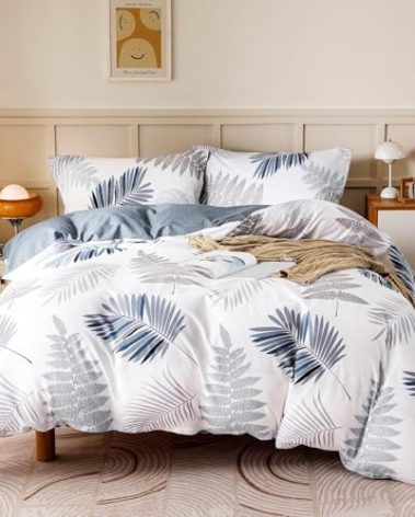 OAITE Duvet Cover Set,100% Cotton Comforter Cover with Leaf Pattern Duvet Cover Set,Soft Bedding Set Includes with 3 Piece (2 Pillow Shams,1 Duvet Cover)