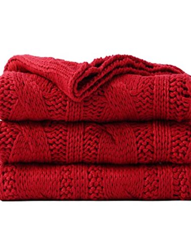 Battilo Red Cable Knit Throw Blankets for Couch, Super Soft Warm Cozy Decorative Knitted Throw Blanket for Bed, Sofa, Chair 50"x60"