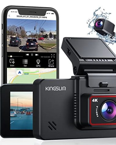 Kingslim D4 Dual Dash Cam with Built-in WiFi GPS, Front 4K/2.5K Rear 1080P for Cars , 3" IPS Touchscreen 170° FOV Dashboard Camera with Sony Starvis Sensor, Support 256GB Max