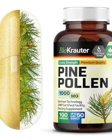 BIO KRAUTER Pine Pollen Powder Capsules 1000 mg - 100 Pine Pollen Capsules for Men and Women Support - Herbal Supplement for Immune Support