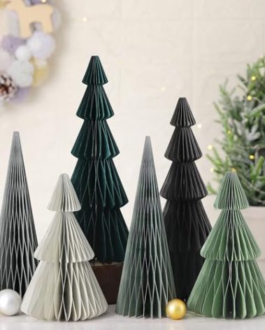 Watersay 6 Pcs Gray Christmas Tree Honeycomb Centerpiece Minimalist 3D Paper Trees Centerpiece Modern Christmas Decor Rustic Reusable Table Decoration for Home Decor Xmas Gift