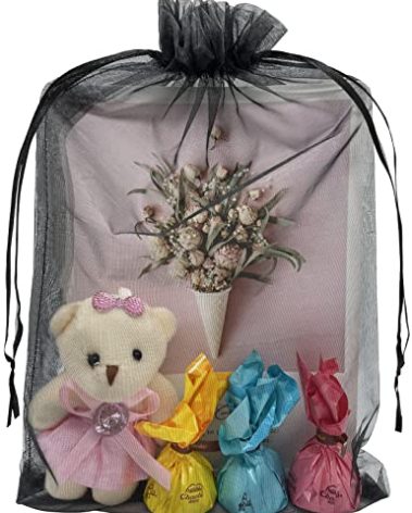 Jexila 50pcs Sheer Black Organza Gift Bags 8X12 inch Large Mesh Bags Drawstring Jewelry Pouch for Wedding Party Favor Halloween Goodie Candy Treat Bags