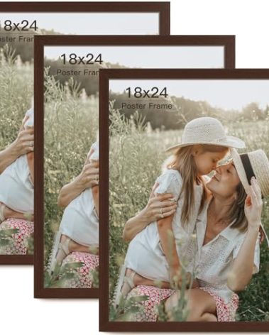 Momentworth 18x24 Frame Set of 3, Dark Brown Wood Grain 18x24 Poster Frame for Gallery Wall Mounting (3 Pack,Walnut)
