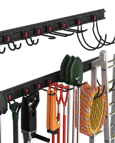 WORKPRO Garage Tool Organizer Wall Mount, Garage Organization Garden Tool Rack Holder System, 64-Inch 4 Rails with 8 Heavy Duty Adjustable Hooks for Hanging and Storage