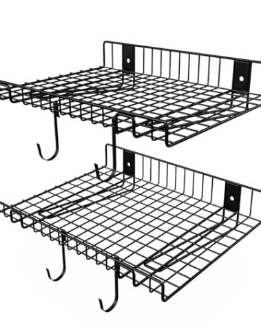 2 Pack Garage Wall Shelf, Wall Mounted Storage Shelves, Heavy Duty Metal Shelves for Room Wall, Loads 130 LBS Floating Shelves Mesh Storage Rack for Garage, Office, Basement,Wall Cabinet and Kitchen
