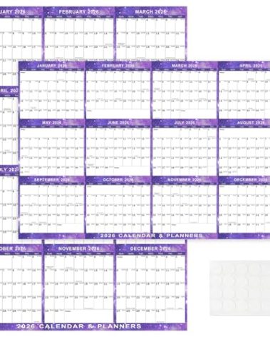 2026 Wall Calendar 24" x 36" Dry Erase Calendar for Wall from January 2026 to December 2026 12 Month Annual Large Yearly Wall Planner for Office School(Purple)