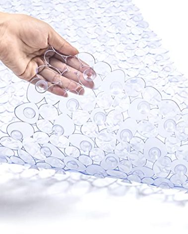 TEESHLY Bath Tub and Shower Mats, Non-Slip Pebble 35 x 16 Inches Machine Washable Bathtub Mat with Drain Holes, Suction Cups for Bathroom (Clear)