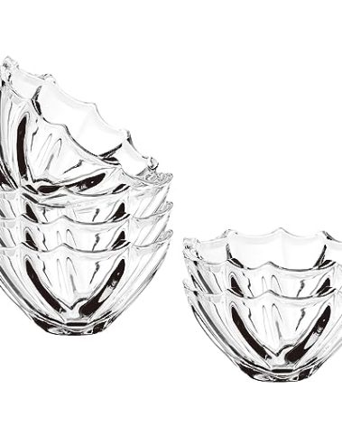 binsakao Small Glass Bowls Set of 6-8.5 oz Scalloped Dessert Bowls for Ice Cream, Snacks, Side Dishes, Dipping, Prep Meal, Serving