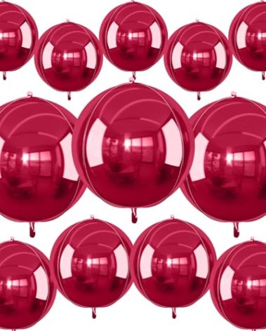 12Pcs Burgundy Red Round Foil Balloons, 22" 15" 10" 4D Helium Maroon Ball Balloon, Metallic Deep Red Foil Balloon for Birthday Graduation Wedding Baby Shower Valentine's Day Prom Party Decorations