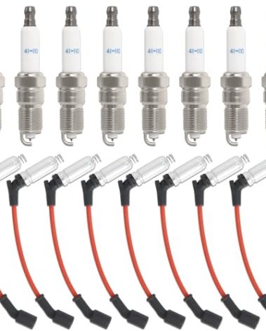 41-110 Iridium Spark Plugs and M8-48322 Spark Plug Wires Compatible with Chevy Silverado Suburban Avalanche Express GMC Cadillac Escalade Yukon Sierra Savana 5.3 6.0L 6.2L V8 LS Truck MCCKLE (8 Set)