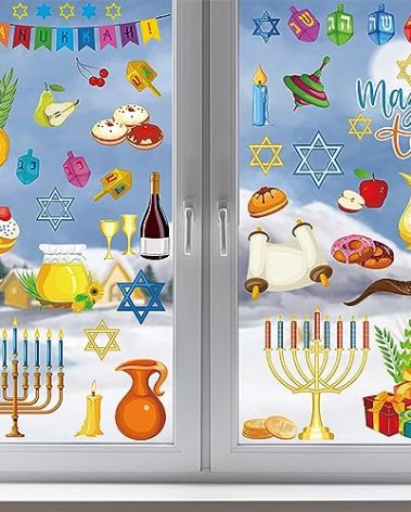 Hanukkah Window Clings Menorah and Dreidel Decoration Glass Window Decals 9 Sheets Chanukah Static Stickers Classroom Window Clings for Wall Glass Car Jewish Holiday Hanukkah Party Decoration