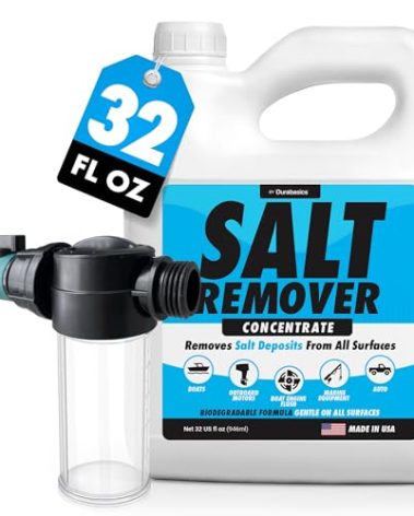 Durabasics Salt Remover Concentrate Kit - Ultimate Boat Salt Remover for Boats & Marine Engine Flush - 32 OZ with Hose Applicator - Perfect for Outboard Motor Flush & Washing Salt Deposits Away