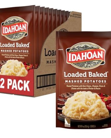 Idahoan Loaded Baked Mashed Potatoes, Naturally Gluten-Free, 100% Real Idaho Potatoes, 4 servings per bag, 4 ounce (Pack of 12)