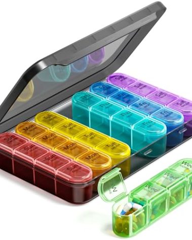 Odaro Weekly Pill Organizer 4 Times a Day, BPA Free Daily Pill Box 7 Day, Large Travel Pill Case with 28 Compartment to Hold Medicine, Vitamin and Supplement