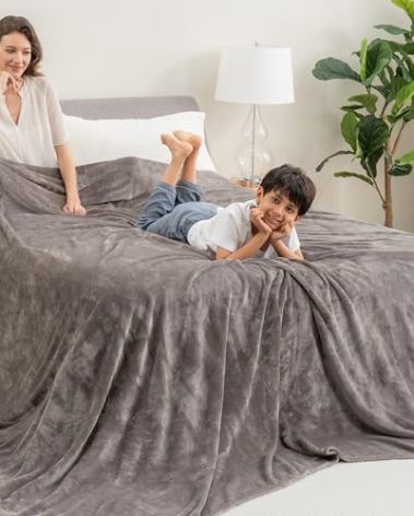 Berkshire Blanket VelvetLoft Big Oversized King Family Blanket, All Season Mid-Weight Ultra Silky and Fuzzy, Seamless Extra Large(Charcoal Gray, 120x120 Inches)