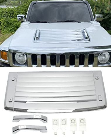 HECASA 3Pcs Silver Hood Vent Compatible with 2006-2010 Hummer H3 & H3T's w/Handles New Chrome Hood Deck Vent Panel Handle Covers Trim Moulding