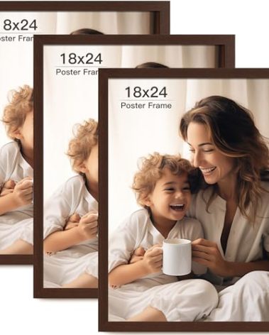 FinalFind 18x24 Picture Frame Set of 3, Dark Brown Wood Grain 18x24 Frames for Horizontal and Vertical Wall Mounting (3 pack,Walnut)