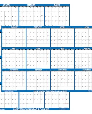 24" x 36" SwiftGlimpse 2026 Wall Calendar Erasable Large Wet & Dry Erase Laminated 12 Month Annual Yearly Wall Planner, Reversible, Horizontal/Vertical, Navy