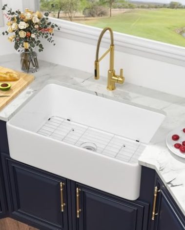 30 Farm Sink White - Kichae 30X20 Inch Farmhouse Kitchen Sink Flat Apron Front White Ceramic Porcelain Fireclay Single Bowl Rectangular Farmer Basin