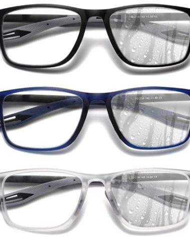 Hubeye TR90 Sports Glasses for Men and Women Ultralight Flexible Anti-Blue Light Computer glasses（Black+Matte Blue+Matte Transparent,+2.5