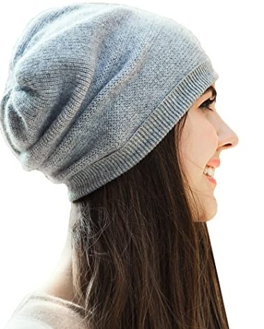 WaySoft Pure 100% Cashmere Beanie for Women in a Gift Box, Oversized Women Beanie Hat, Bring Warm and Luxury to Your Loved Ones, Perfect (Grey)
