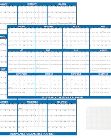 2026 Wall Calendar 32" x 48" Dry Erase Calendar for Wall from January 2026 to December 2026 12 Month Annual Large Yearly Wall Planner for Office School(Blue)