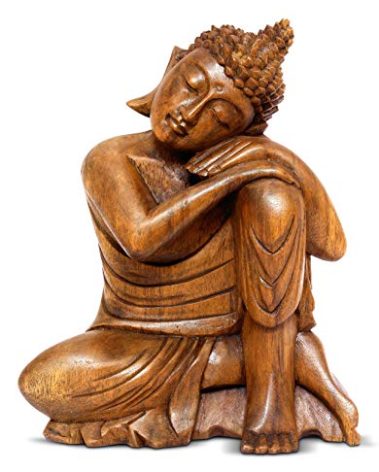 G6 Collection 12" Wooden Serene Sleeping Buddha Statue Hand Carved Sculpture Handmade Figurine Decorative Home Decor Accent Handcrafted Traditional Modern Decoration Sitting Resting Buddha (Medium)