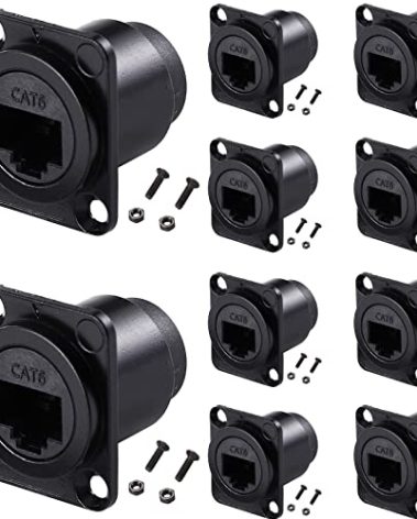 PENGLIN 10PCS D-Type RJ45 Coupler, Shielded RJ45 Panel Mount Connector, CAT6/CAT5E/CAT5 Female to Female LAN Network Bulkhead Pass Through Socket