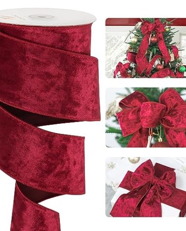 HUIHUANG Red Velvet Ribbon Wired 2-1/2 inch, Christmas Velvet Ribbon for X-mas Tree, Large Bows, Wreaths, Gift Wrapping, Garland, Home Decor, Crafts-Continuous 10 Yards/Roll